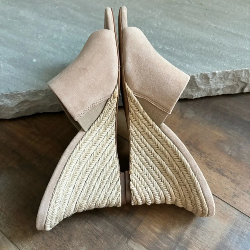 Vince Women's Size 8.5‎ Pia Wedge Espadrille Slide Taupe Clay Sandals